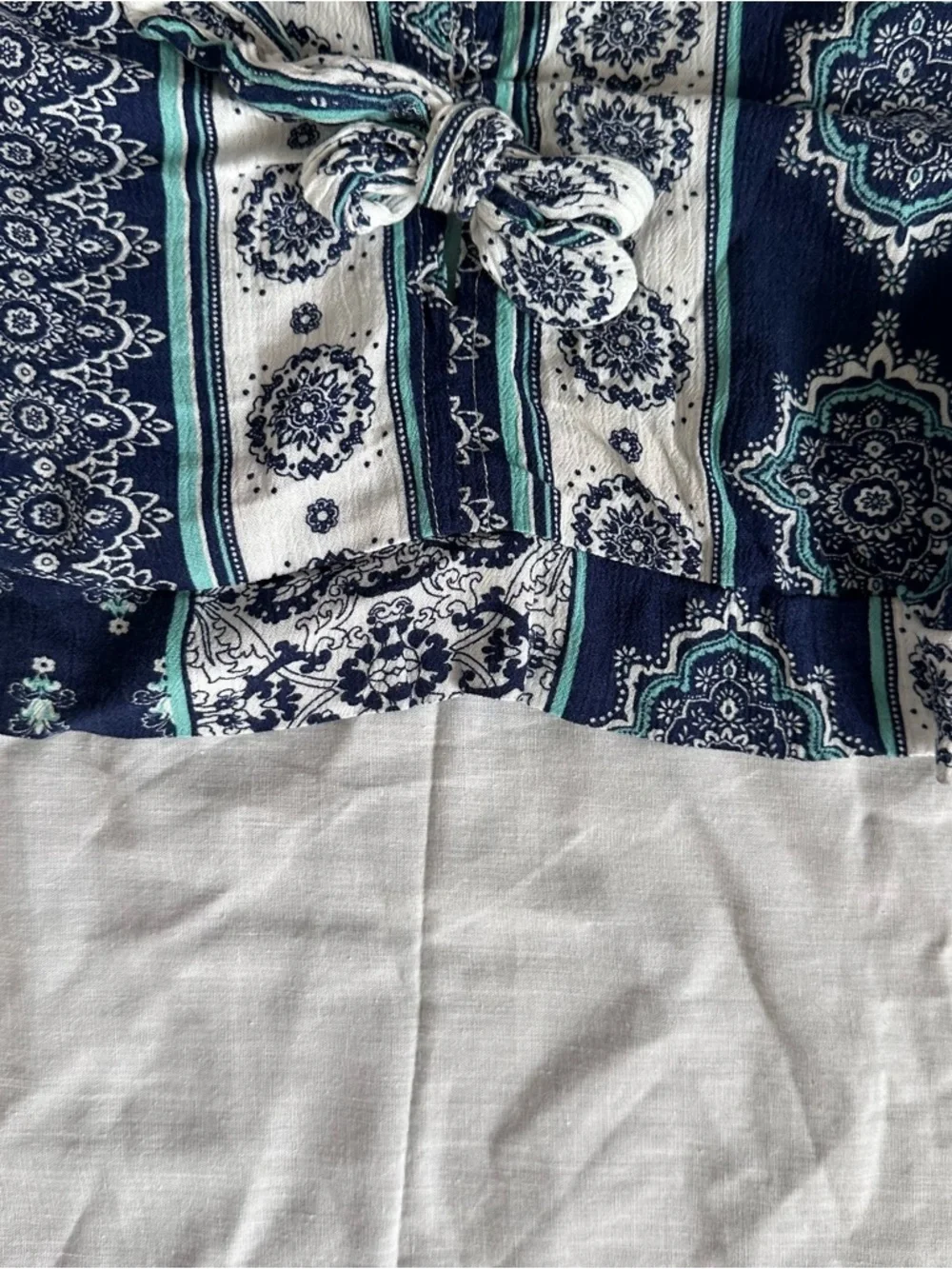 Le Lis Boho Tie Front Crop Top Medium Navy Teal Bell Sleeve - Picture 9 of 14